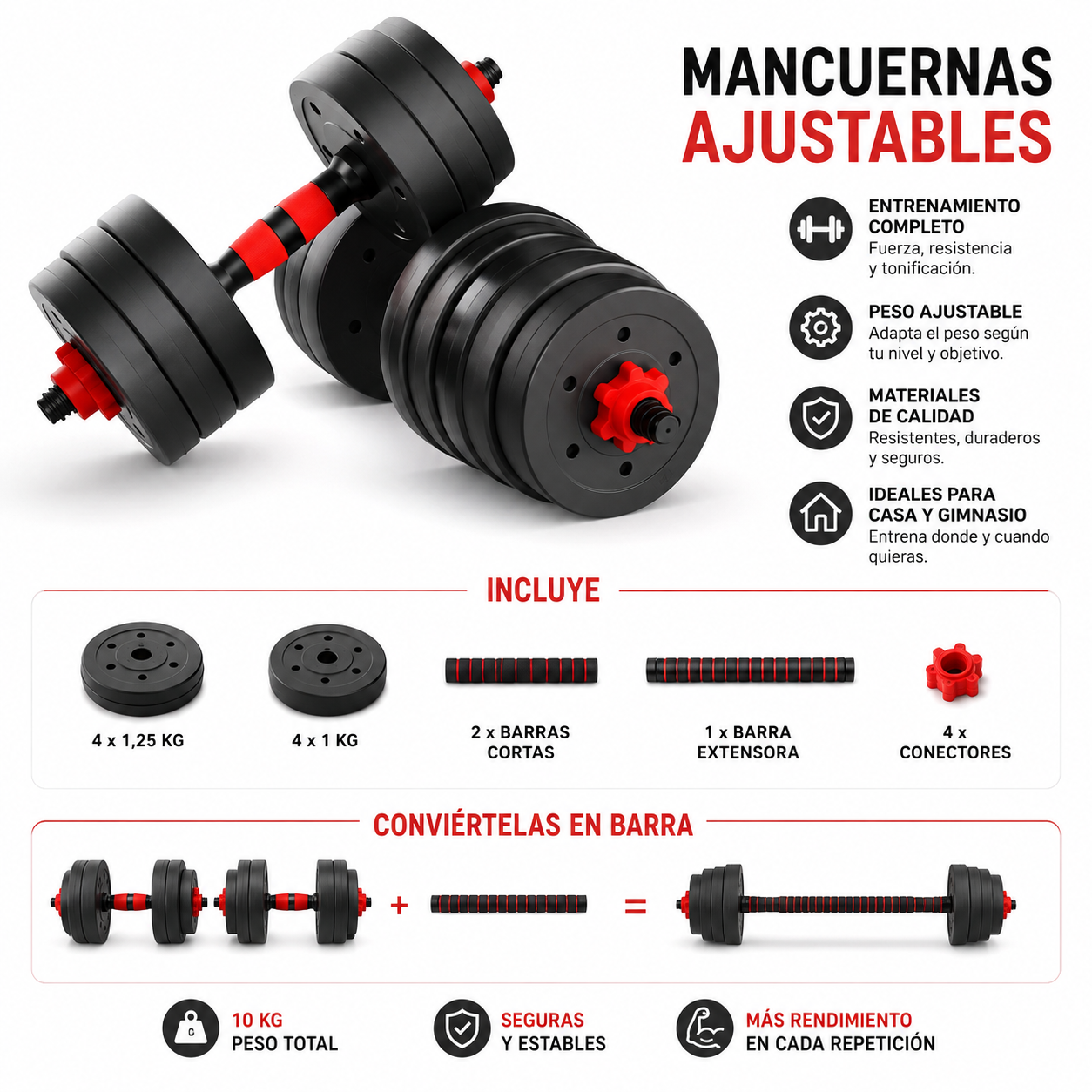 Mancuernas ajustables - características y contenido
